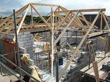 Complex cut roofing work in progress
